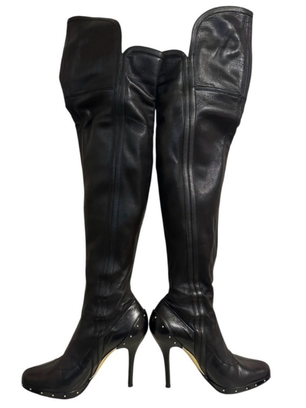 Vintage GUCCI TOM FORD FW 2003 Runway Black Leather Studded OTK Boots 37.5 RARE - Picture 10 of 14